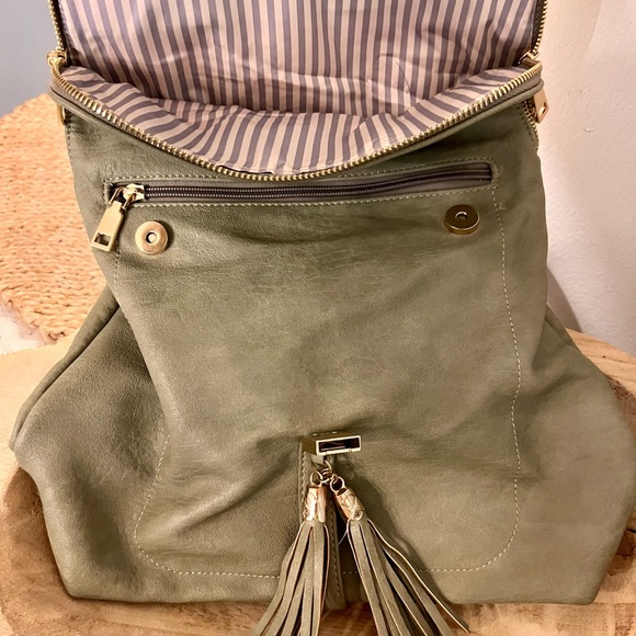 Miztique Olive Green Italian Leather Backpack - Picture 5 of 10
